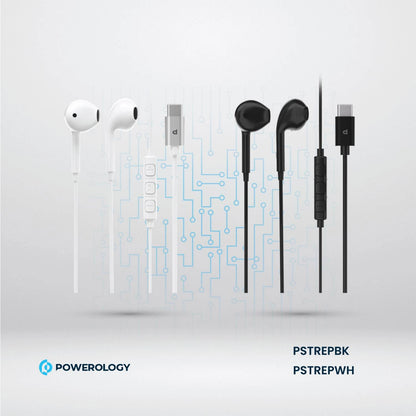 Powerology Type-C Stereo Earphones (1.2m) – HD Sound, Comfortable Fit, Compatible with All USB-C Devices including iPhone 15 Series - Damoo