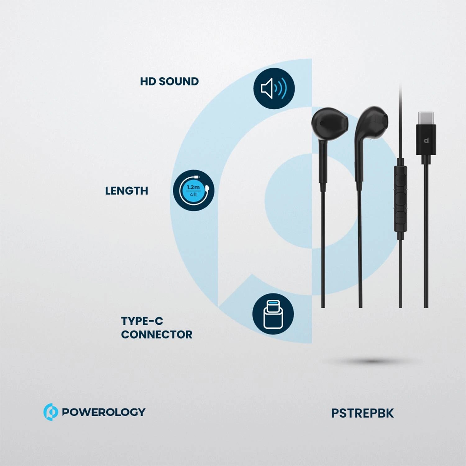 Powerology Type-C Stereo Earphones (1.2m) – HD Sound, Comfortable Fit, Compatible with All USB-C Devices including iPhone 15 Series - Damoo