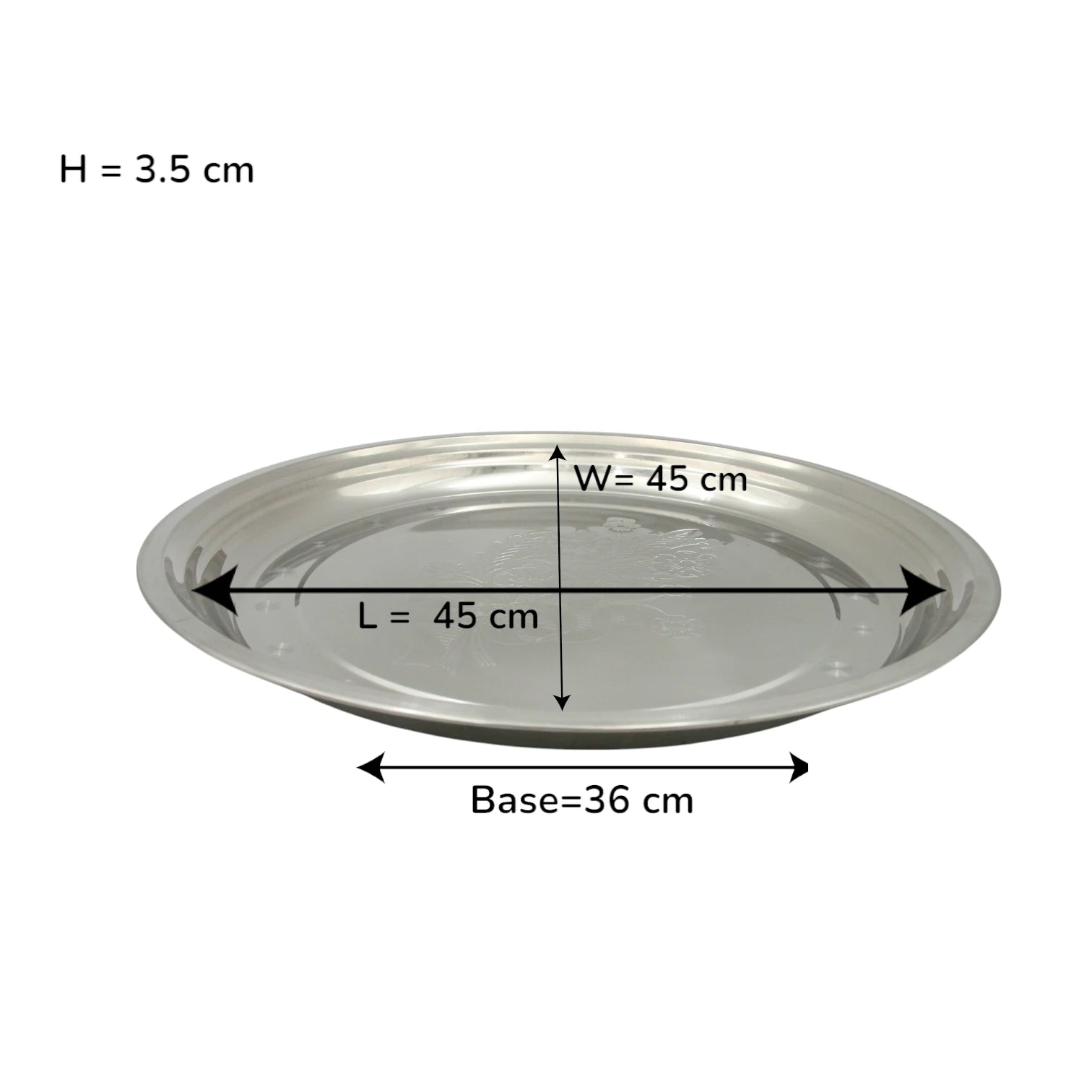 Premium Stainless Steel Round Dinner Plate with Engraved Floral Design – Rust-Resistant, Mirror Finish, 13 Inch Serving Thali for Home & Restaurant Use - Damoo