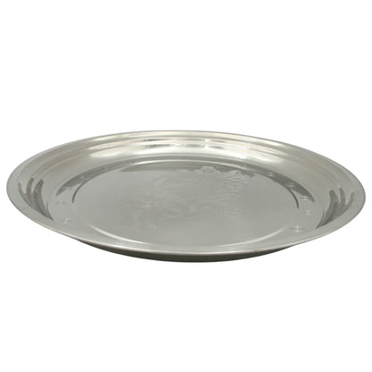 Premium Stainless Steel Round Dinner Plate with Engraved Floral Design – Rust-Resistant, Mirror Finish, 13 Inch Serving Thali for Home & Restaurant Use - Damoo