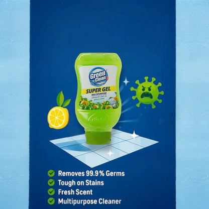 Green Clean Super Gel Multi-Purpose Cleaner – Powerful Stain & Grease Remover – Juicy Lime & Green Pine Oil Scents – Easy Squeeze Bottles – 600g (Pack of 2)