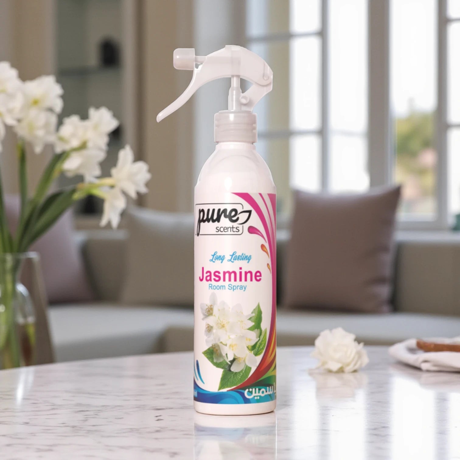 Pure Scents Jasmine Room Spray – 460ML | Long-Lasting Floral Air Freshener for Home & Fabric Use - Damoo