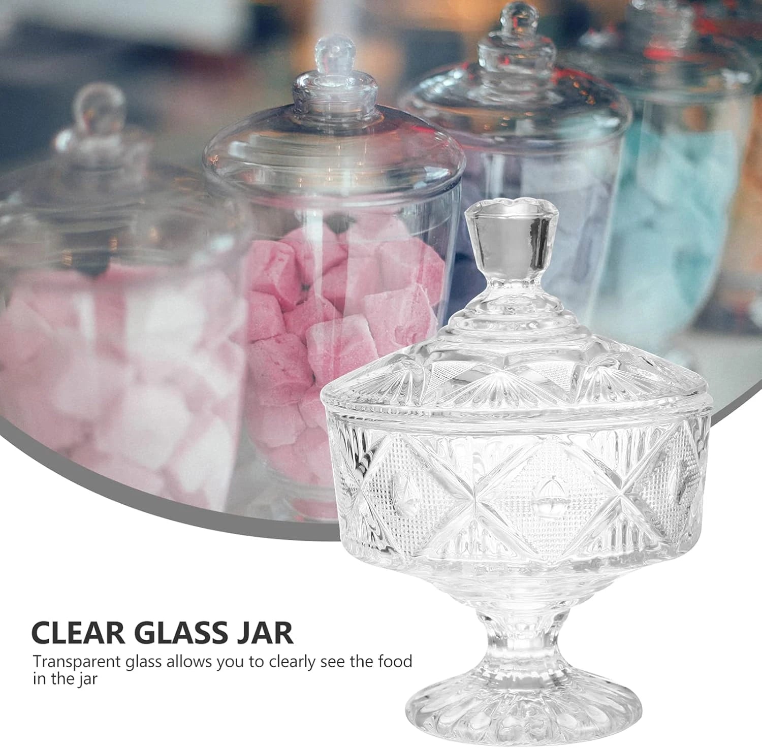 QIANLI Clear Glass Candy Jar with Lid – Elegant Crystal-Cut Decorative Bowl for Sweets, Dry Fruits & More - Damoo