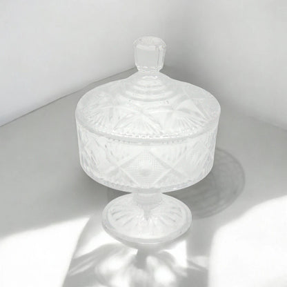 QIANLI Clear Glass Candy Jar with Lid – Elegant Crystal-Cut Decorative Bowl for Sweets, Dry Fruits & More - Damoo