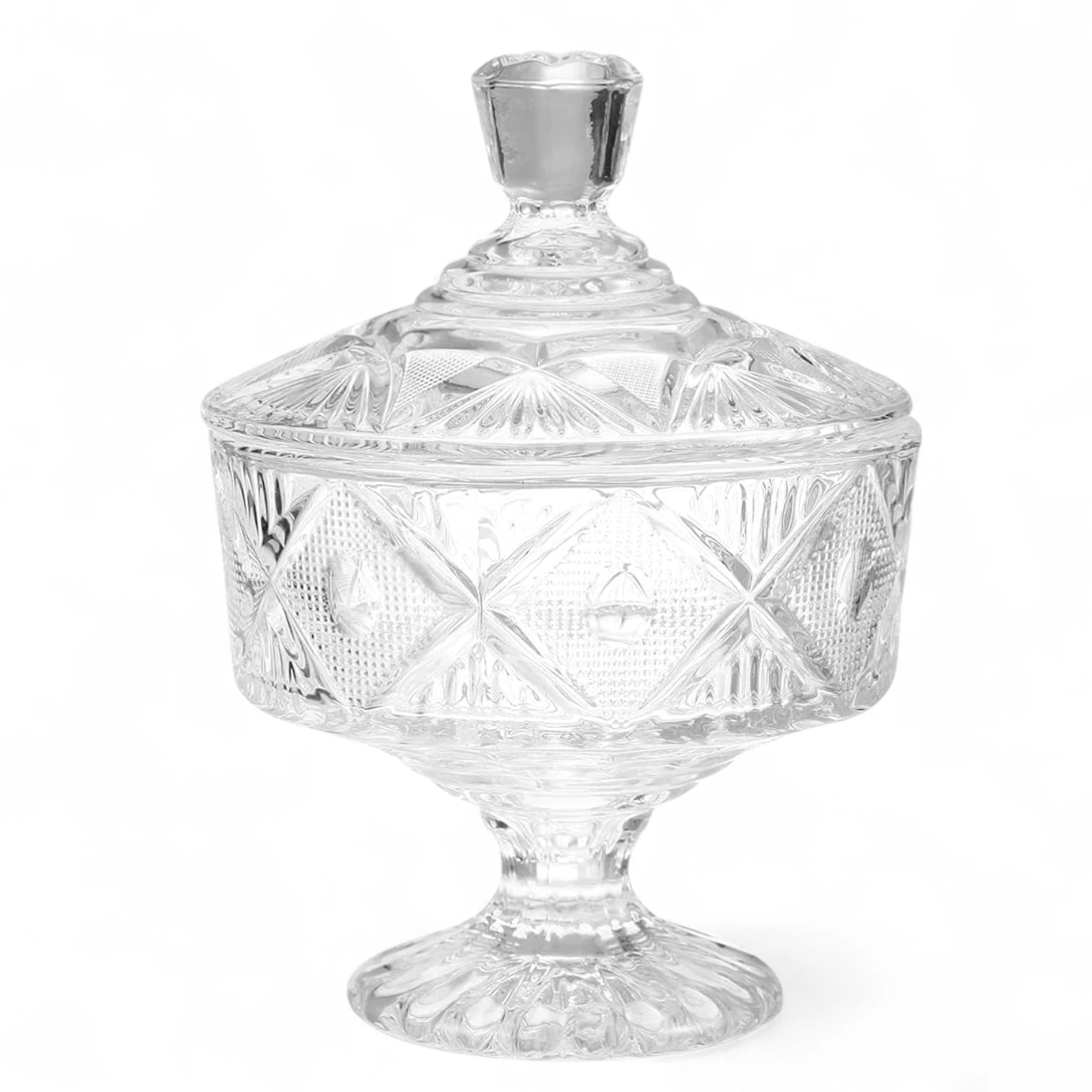 QIANLI Clear Glass Candy Jar with Lid – Elegant Crystal-Cut Decorative Bowl for Sweets, Dry Fruits & More - Damoo