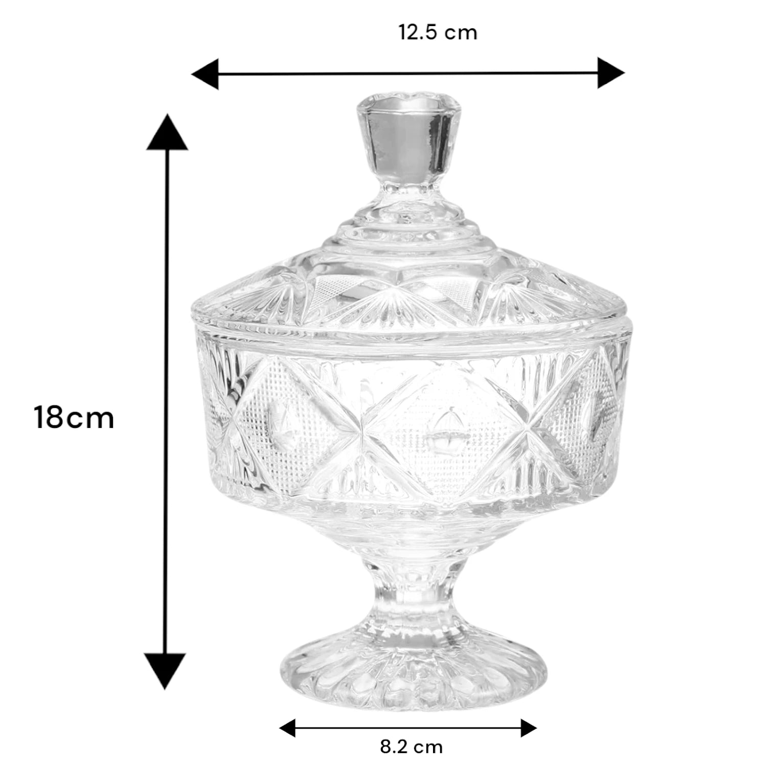 QIANLI Clear Glass Candy Jar with Lid – Elegant Crystal-Cut Decorative Bowl for Sweets, Dry Fruits & More - Damoo