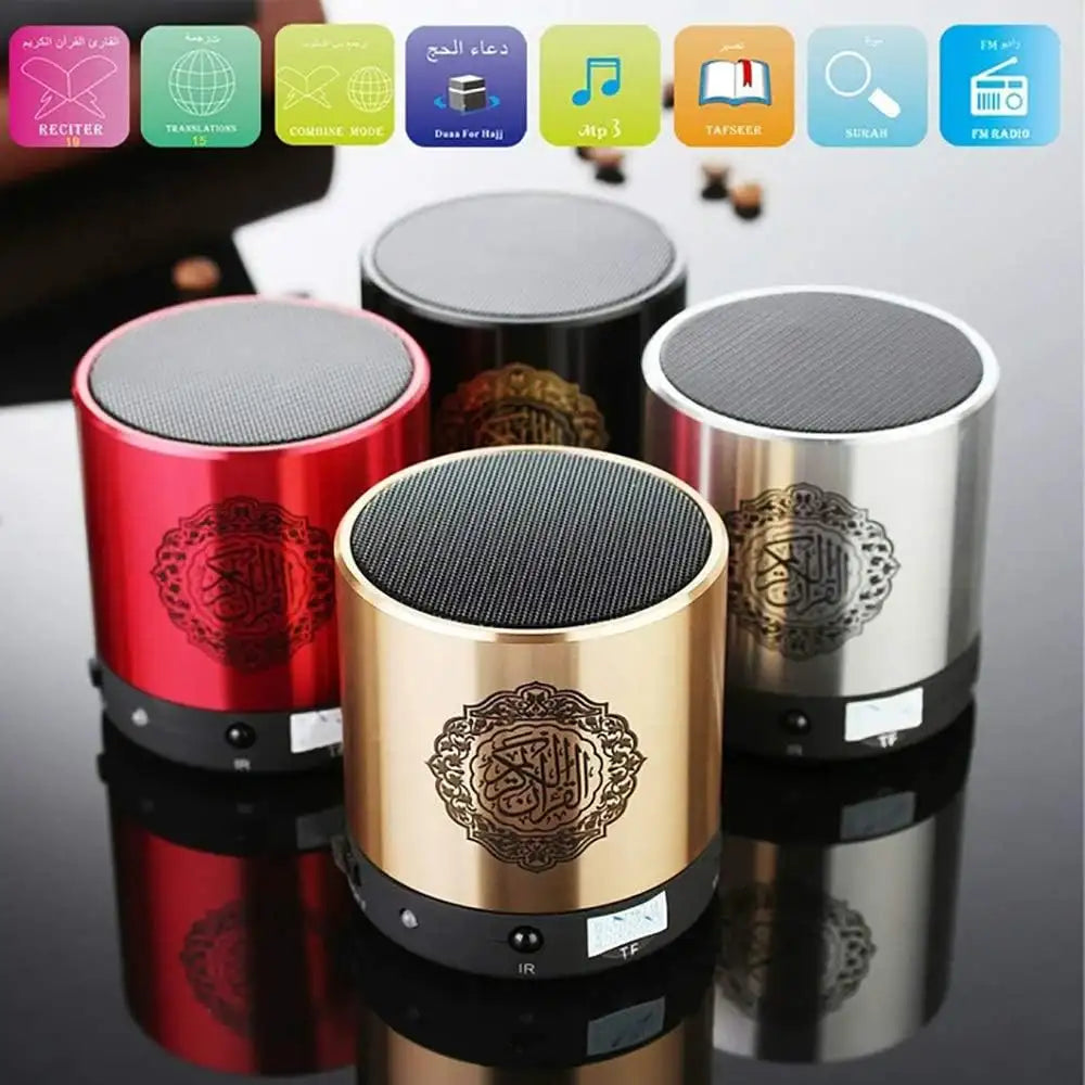 Quran Speaker with 8GB MP3, Multi-Reciter, Remote Control, FM Radio, USB Rechargeable – LED Light, Translation, Tafseer, and MP3 Playback for Islamic Learning & Gifting - Damoo