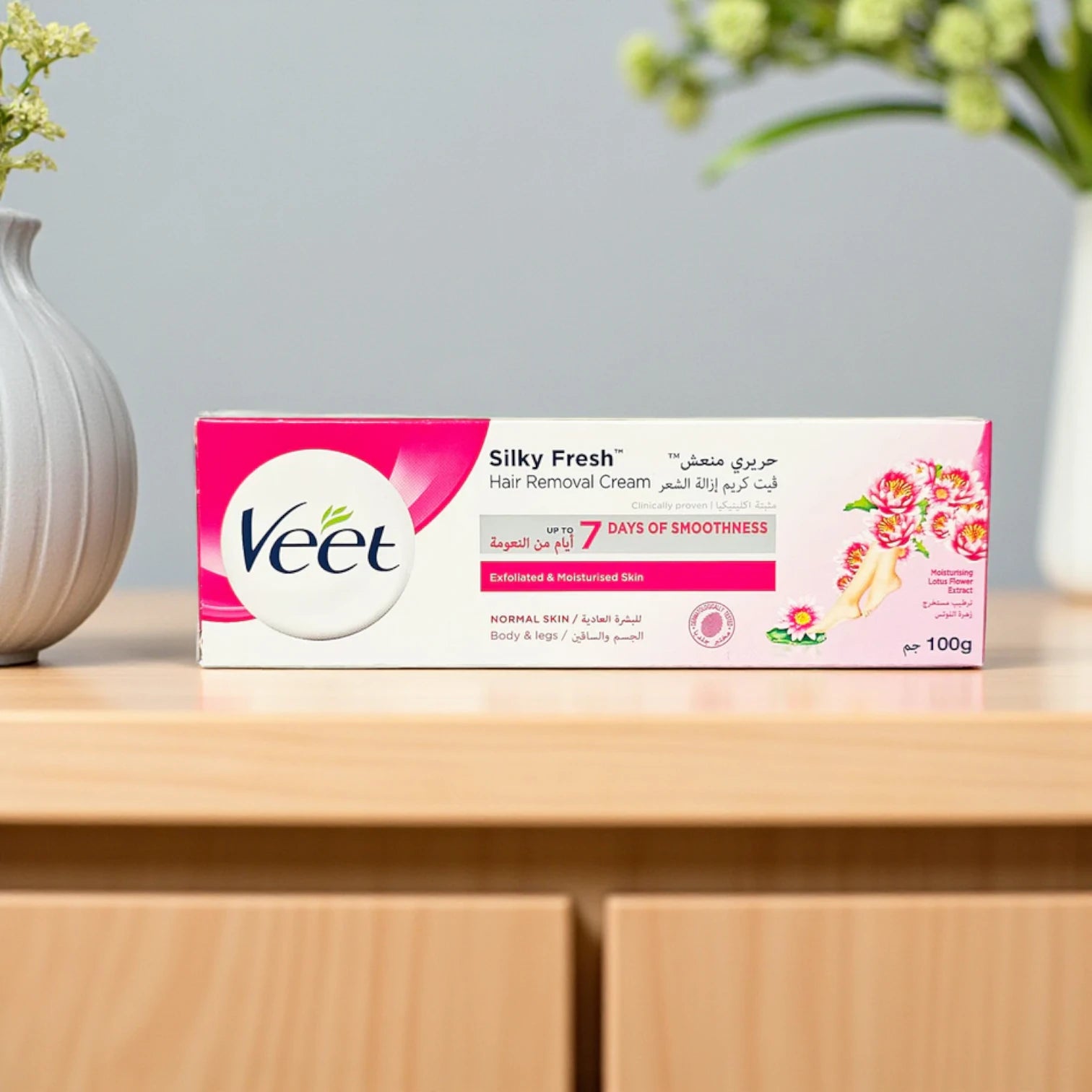 Veet Silky Fresh Hair Removal Cream – Normal Skin – 100g | Lotus Flower Extract | Up to 7 Days Smoothness & 24H Hydration - Damoo