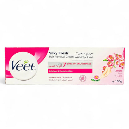 Veet Silky Fresh Hair Removal Cream – Normal Skin – 100g | Lotus Flower Extract | Up to 7 Days Smoothness & 24H Hydration - Damoo