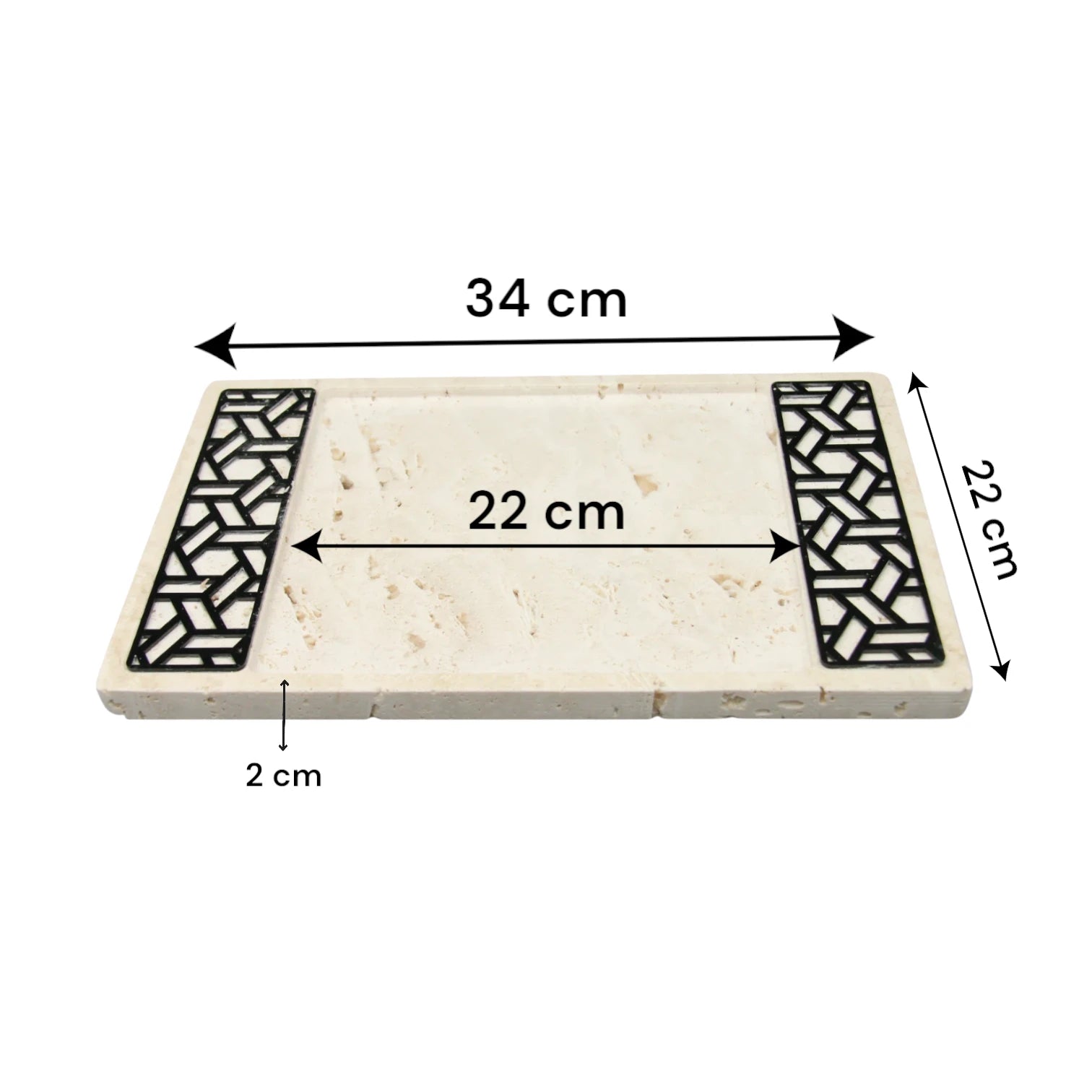 Rectangular Travertine Stone Tray with Dual Geometric Inlays – Elegant Vanity & Serving Tray - Damoo