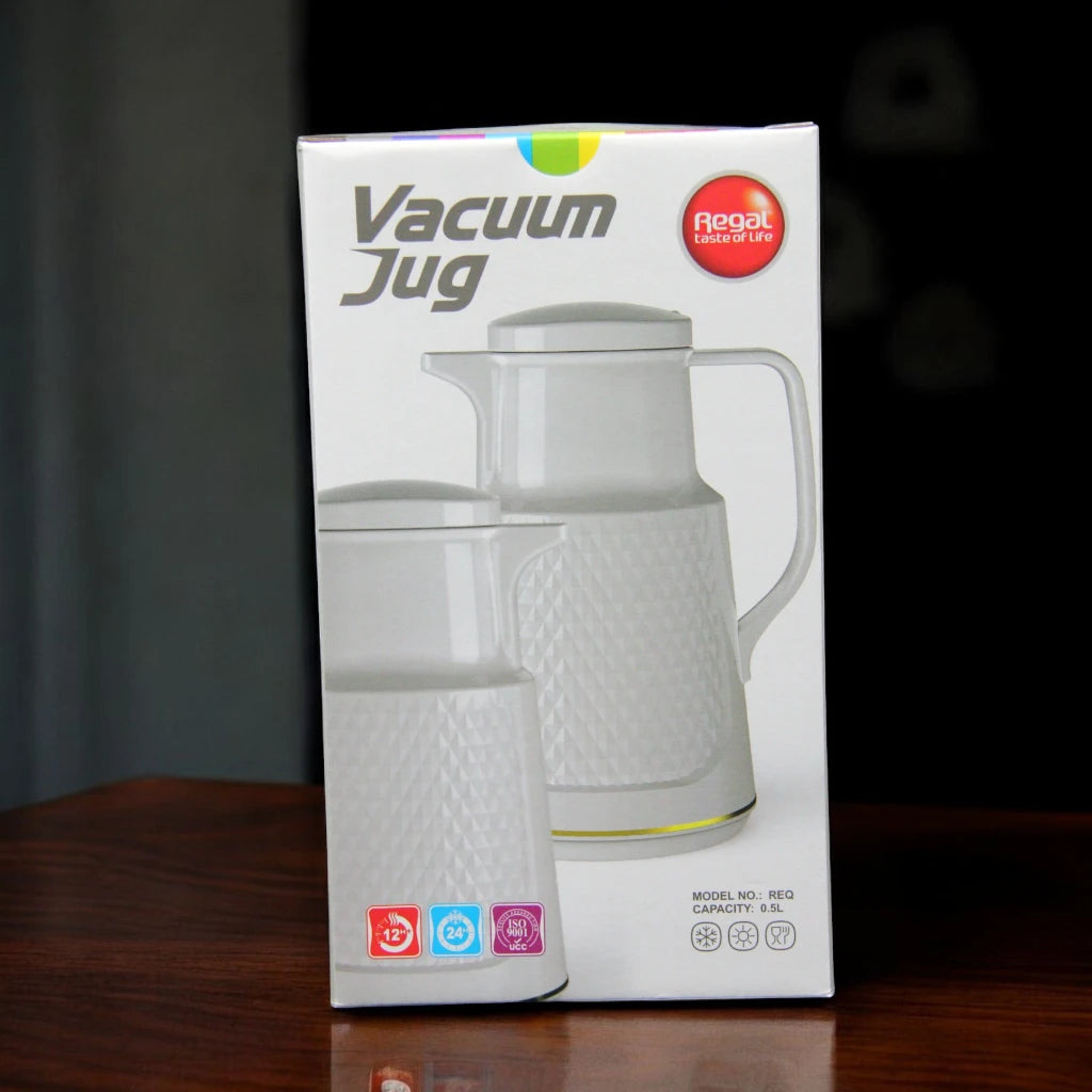 Regal 0.5 Liters Vacuum Jug with Glass Inner – Compact Thermos Flask for Hot & Cold Drinks – Keeps Hot for 12 Hours & Cold for 24 Hours - Damoo