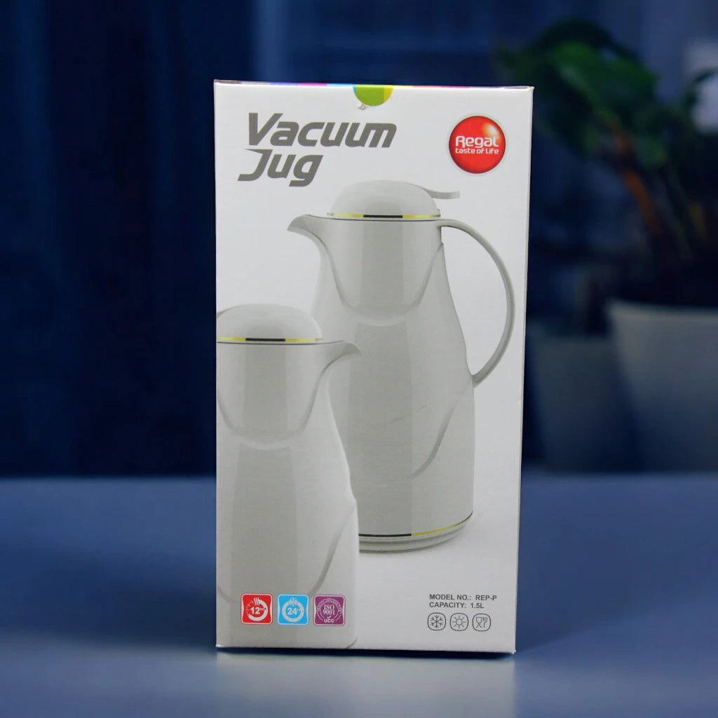 Regal 1.5L Vacuum Insulated Jug with Glass Inner – Thermal Flask for Hot & Cold Drinks – Keeps Hot for 12 Hours & Cold for 24 Hours | Ideal for Tea & Coffee - Damoo