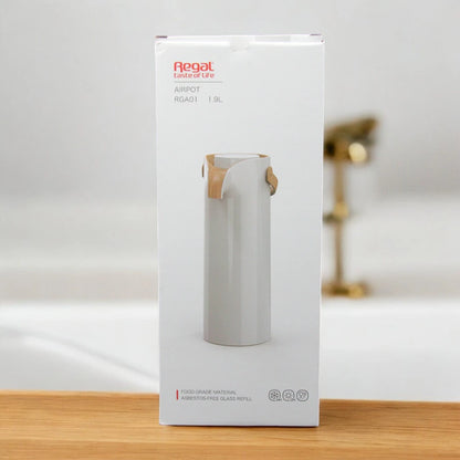 Regal 1.9L Airpot with Asbestos-Free Glass Refill – Vacuum Insulated Beverage Dispenser – Keeps Drinks Hot for 12 Hours & Cold for 24 Hours | Food-Grade Material - Damoo