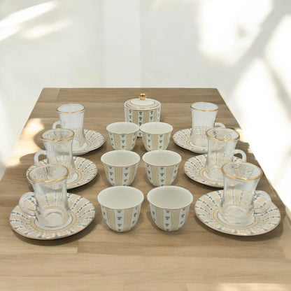 Regal Taste of Life Elegant Fine Porcelain 20 Pcs Tea & Coffee Set – Strong Internal Structure (Arabic Design) - Damoo