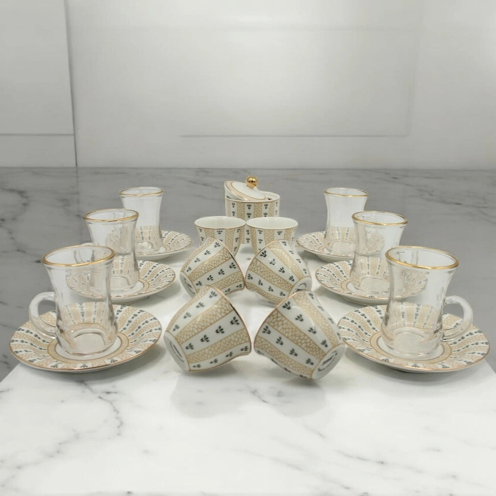 Regal Taste of Life Elegant Fine Porcelain 20 Pcs Tea & Coffee Set – Strong Internal Structure (Arabic Design) - Damoo