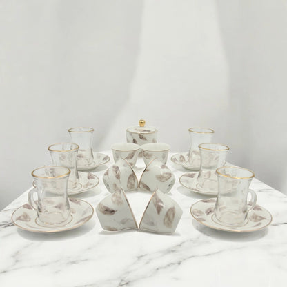 Regal Taste of Life Elegant Fine Porcelain 20 Pcs Tea & Coffee Set – Strong Internal Structure (Feather Design) - Damoo