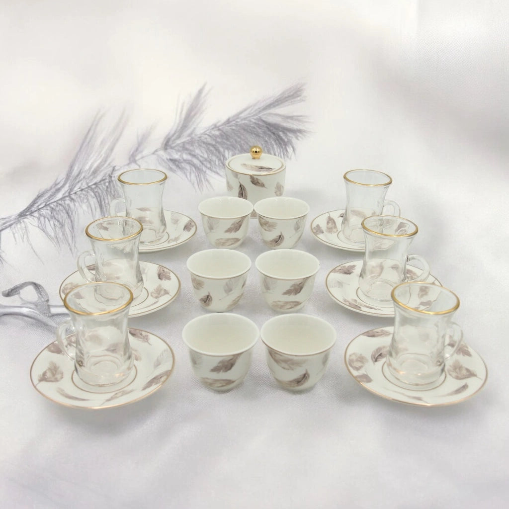 Regal Taste of Life Elegant Fine Porcelain 20 Pcs Tea & Coffee Set – Strong Internal Structure (Feather Design) - Damoo