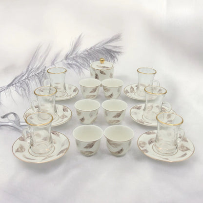 Regal Taste of Life Elegant Fine Porcelain 20 Pcs Tea & Coffee Set – Strong Internal Structure (Feather Design) - Damoo