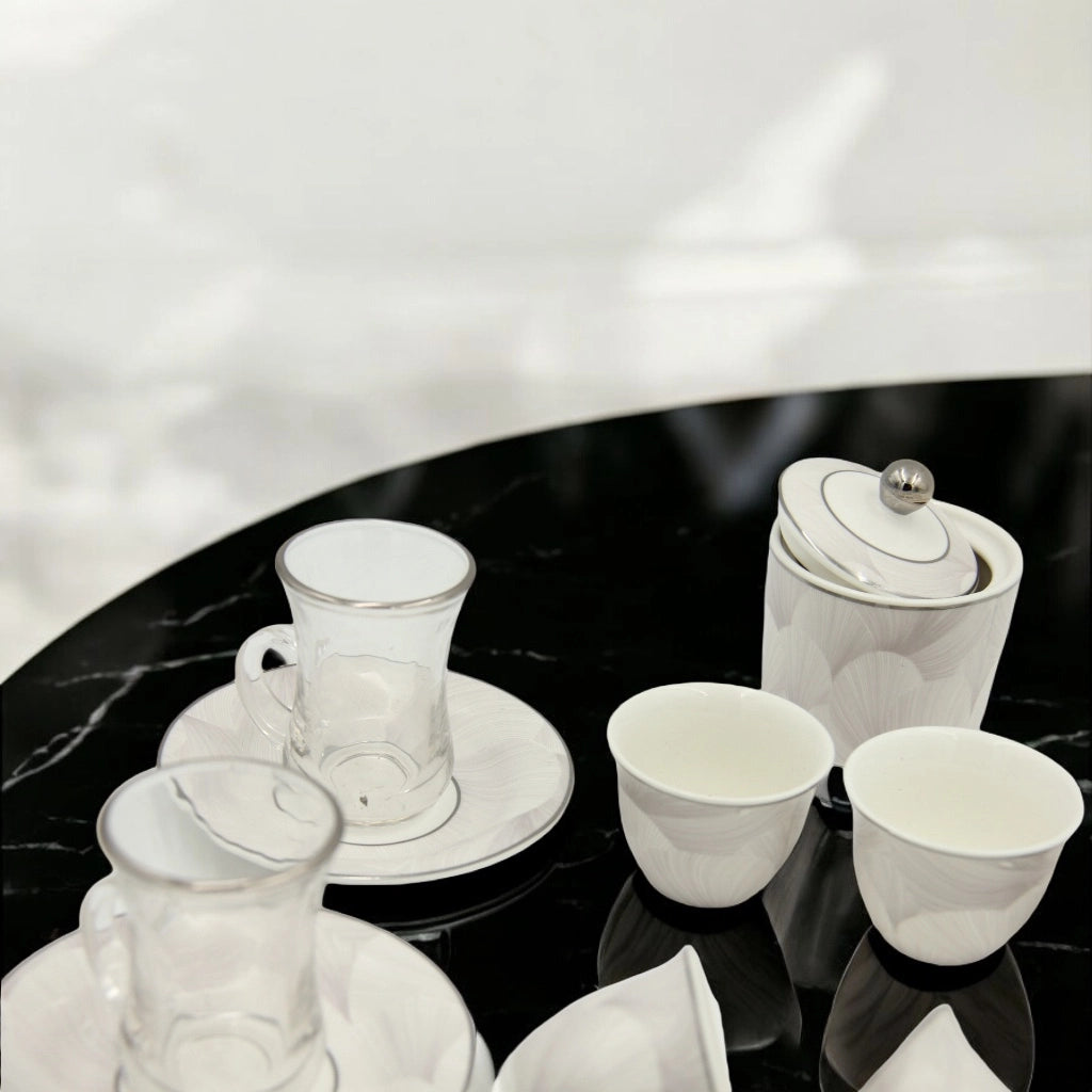 Regal Taste of Life Elegant Fine Porcelain 20 Pcs Tea & Coffee Set – Strong Internal Structure (Floral White Design) - Damoo