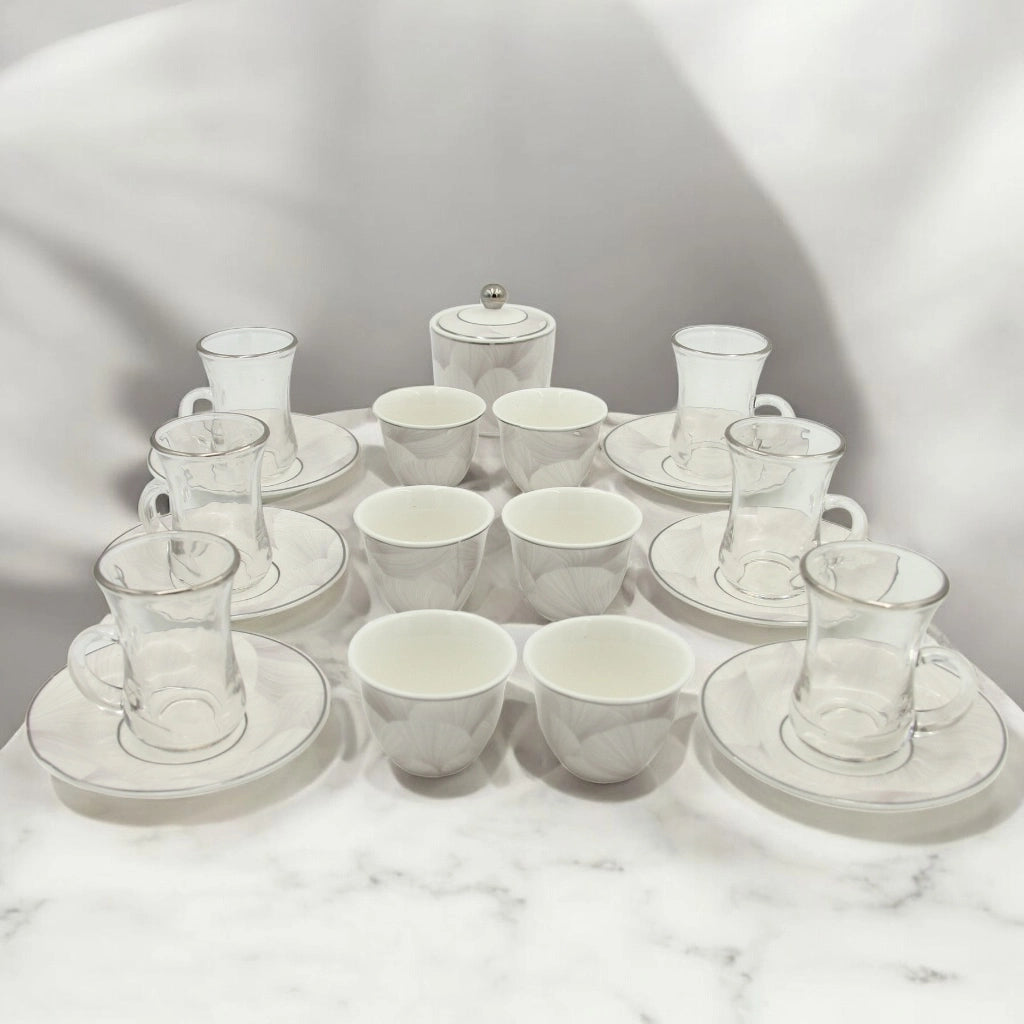 Regal Taste of Life Elegant Fine Porcelain 20 Pcs Tea & Coffee Set – Strong Internal Structure (Floral White Design) - Damoo