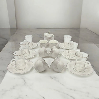 Regal Taste of Life Elegant Fine Porcelain 20 Pcs Tea & Coffee Set – Strong Internal Structure (Floral White Design) - Damoo