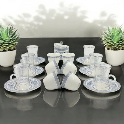 Regal Taste of Life Elegant Fine Porcelain 20 Pcs Tea & Coffee Set – Strong Internal Structure (Royal Blue Design) - Damoo