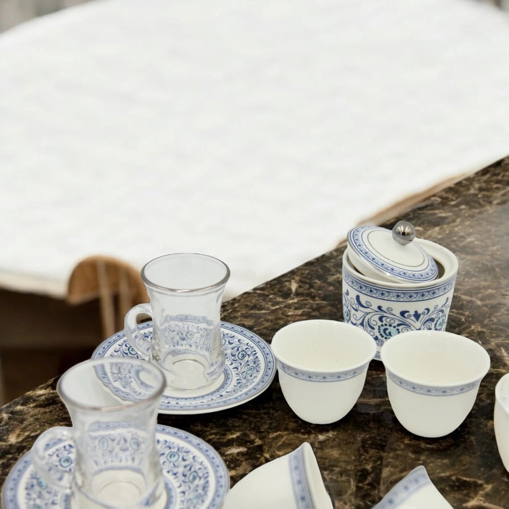Regal Taste of Life Elegant Fine Porcelain 20 Pcs Tea & Coffee Set – Strong Internal Structure (Royal Blue Design) - Damoo