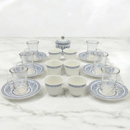 Regal Taste of Life Elegant Fine Porcelain 20 Pcs Tea & Coffee Set – Strong Internal Structure (Royal Blue Design) - Damoo