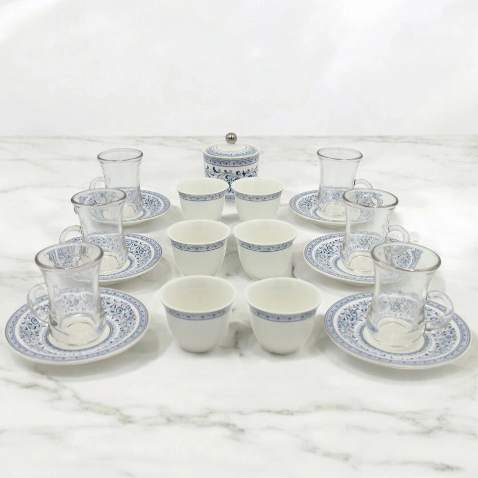 Regal Taste of Life Elegant Fine Porcelain 20 Pcs Tea & Coffee Set – Strong Internal Structure (Royal Blue Design) - Damoo