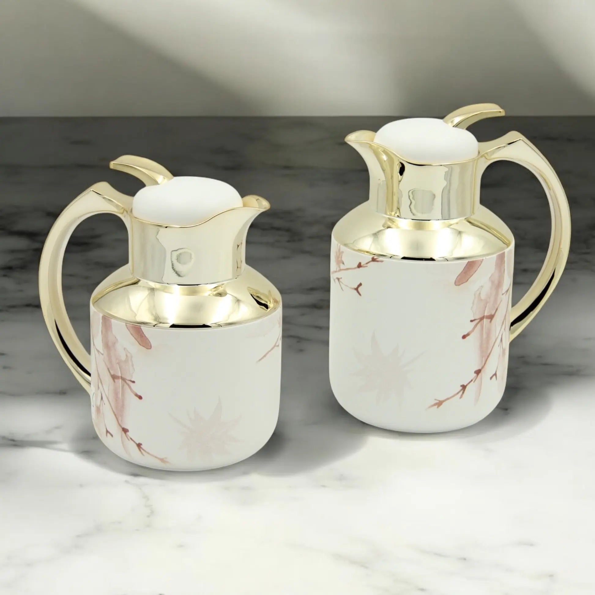 Regal Vacuum Jug Set – Double-Wall Thermal Insulation | 0.5L + 1.0L | Keeps Drinks Hot for 12h & Cold for 24h – Taste of Life Collection (Autumn Leaves) (Gold) - Damoo