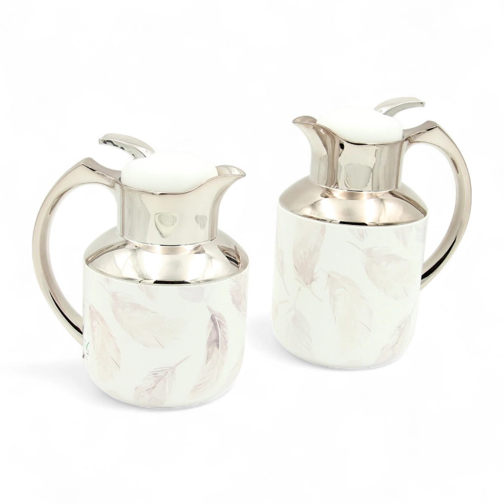 Regal Vacuum Jug Set – Double-Wall Thermal Insulation | 0.5L + 1.0L | Keeps Drinks Hot for 12h & Cold for 24h – Taste of Life Collection (Feather Design) - (Silver) - Damoo