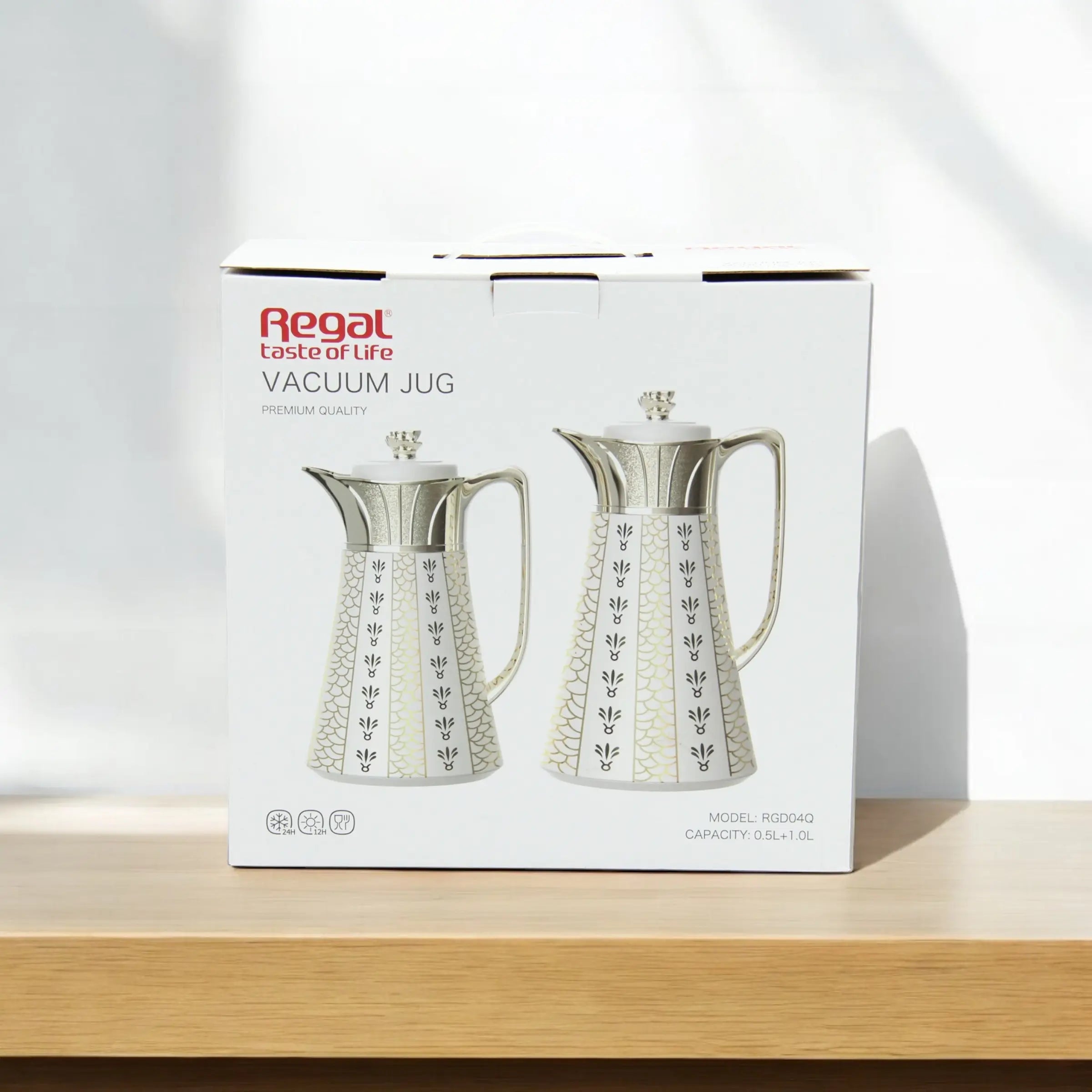 Regal Vacuum Jug Set – Double-Wall Thermal Insulation | 0.5L + 1.0L | Keeps Drinks Hot for 12h & Cold for 24h – Taste of Life Collection (Gold) - Damoo