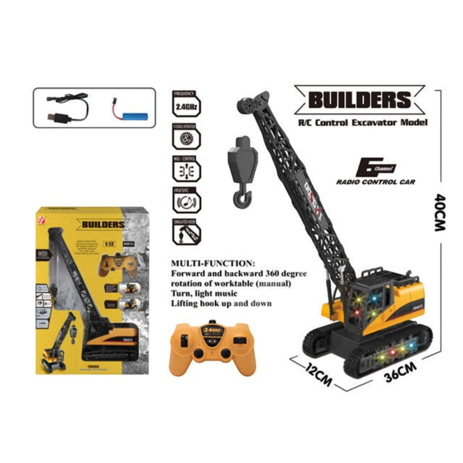 DONG YI RC Crawler Crane Toy – 1:12 Scale Construction Vehicle with 360° Rotating Tower, 40cm Height, 2.4GHz Remote Control