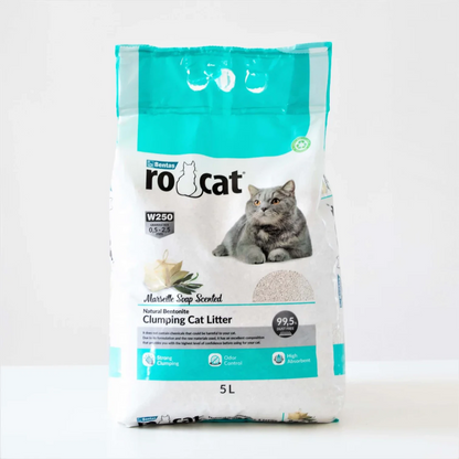 RoCat Marseille Soap Scented White Bentonite Clumping Cat Litter – 5L | Natural Odor Control & High Absorbency for Fresh, Clean Litter Box - Damoo