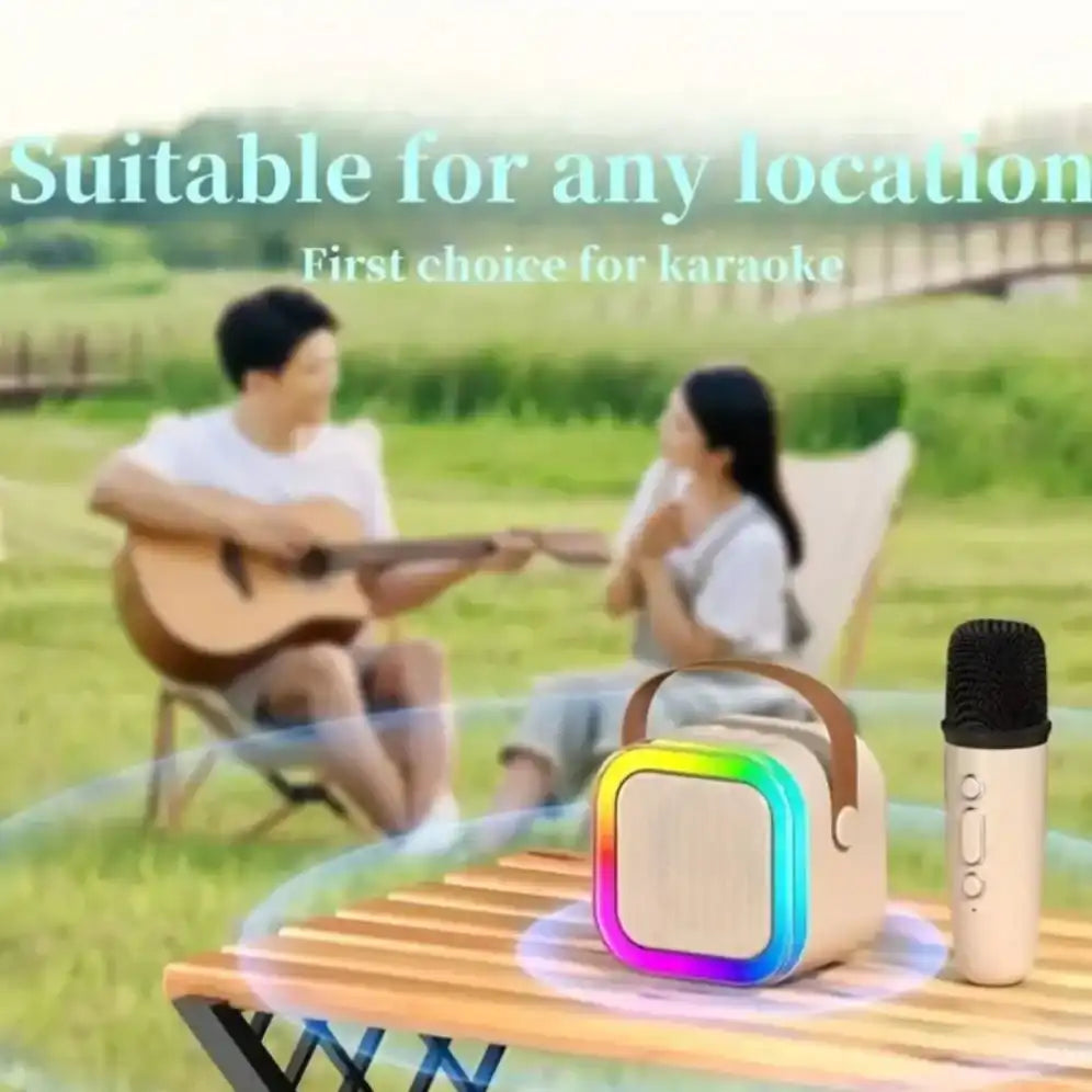 Rofee Portable Karaoke Machine with 2 Wireless Microphones, Bluetooth 5.3 Speaker, Voice Changer, LED Lights & 2000mAh Battery – Perfect Gift for Kids, Adults, Parties & Travel - Damoo