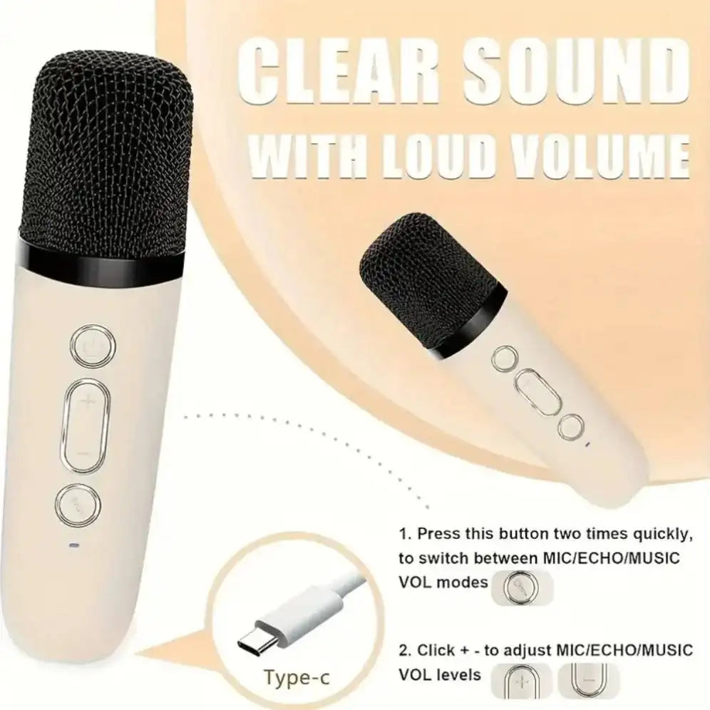 Rofee Portable Karaoke Machine with 2 Wireless Microphones, Bluetooth 5.3 Speaker, Voice Changer, LED Lights & 2000mAh Battery – Perfect Gift for Kids, Adults, Parties & Travel - Damoo