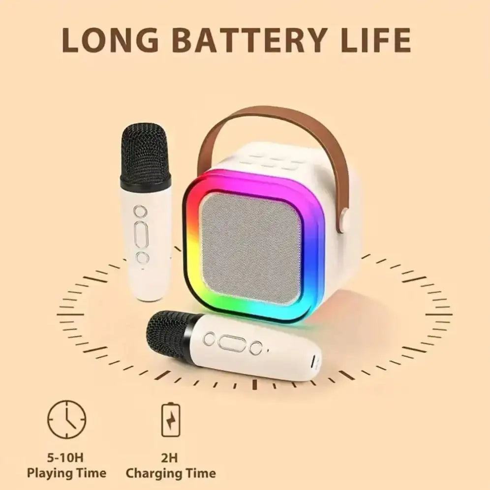 Rofee Portable Karaoke Machine with 2 Wireless Microphones, Bluetooth 5.3 Speaker, Voice Changer, LED Lights & 2000mAh Battery – Perfect Gift for Kids, Adults, Parties & Travel - Damoo