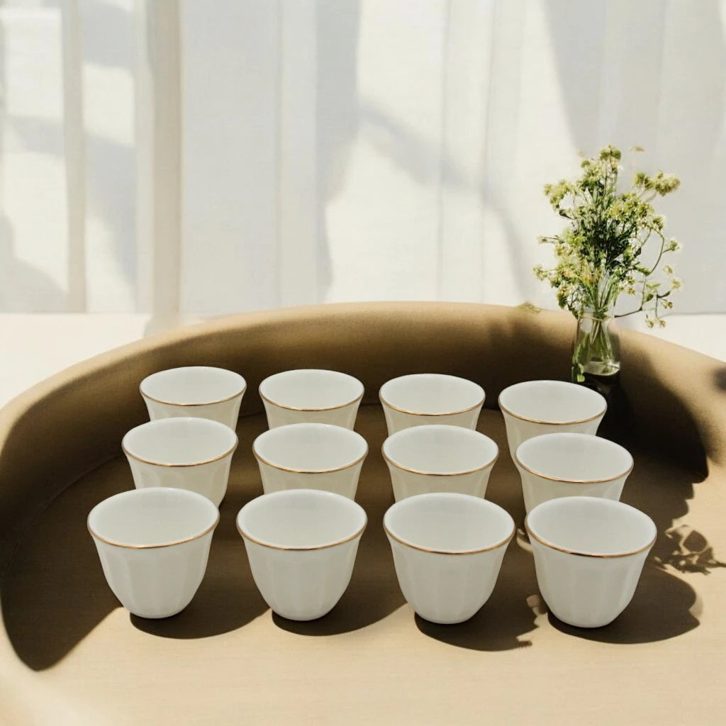Rose 38-Piece Luxury Arabic Tea & Gahwa Serving Set – Elegant Glass Tea Cups with Porcelain Saucers, Gahwa Cups, Sugar Bowl – Perfect for Eid, Ramadan, Weddings & Majlis Hosting - Damoo