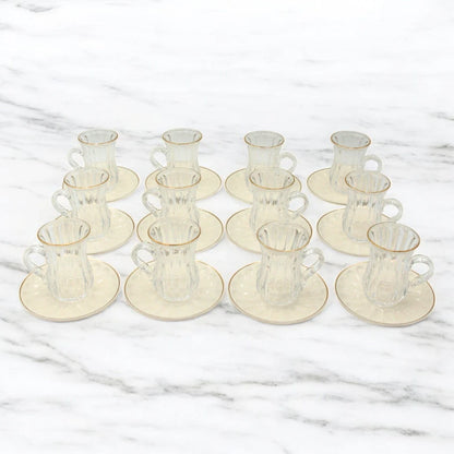 Rose 38-Piece Luxury Arabic Tea & Gahwa Serving Set – Elegant Glass Tea Cups with Porcelain Saucers, Gahwa Cups, Sugar Bowl – Perfect for Eid, Ramadan, Weddings & Majlis Hosting - Damoo