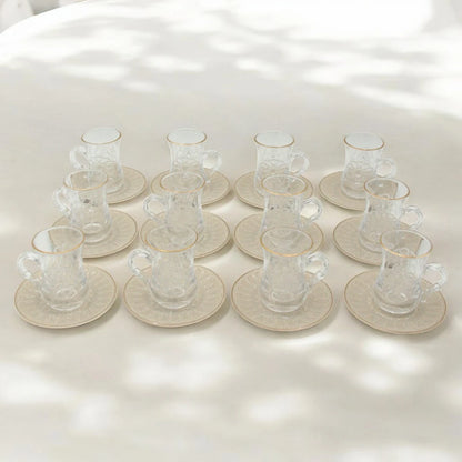 Rose 38-Piece Luxury Arabic Tea & Gahwa Serving Set – Elegant Glass Tea Cups with Porcelain Saucers, Gahwa Cups, Sugar Bowl – Perfect for Eid, Ramadan, Weddings & Majlis Hosting - Damoo