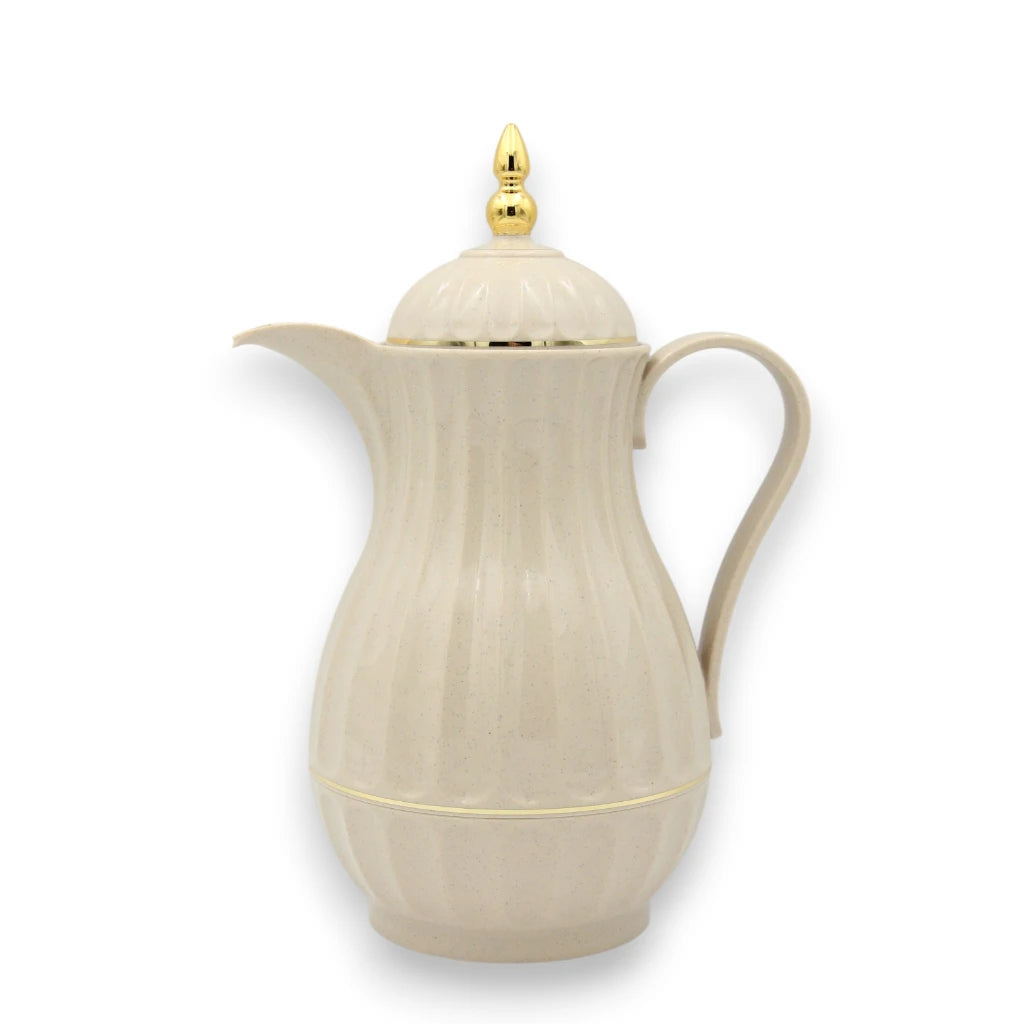 Rose Premium Arabic Thermos – 1L Double-Wall Glass Insulated Coffee & Tea Flask | Hot & Cold Beverage Server with Elegant Gold Top – Beige - Damoo