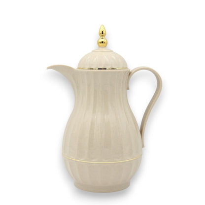 Rose Premium Arabic Thermos – 1L Double-Wall Glass Insulated Coffee & Tea Flask | Hot & Cold Beverage Server with Elegant Gold Top – Beige - Damoo