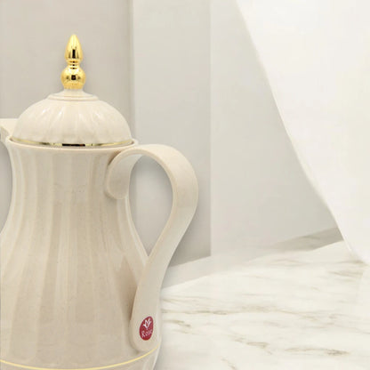 Rose Premium Arabic Thermos – 1L Double-Wall Glass Insulated Coffee & Tea Flask | Hot & Cold Beverage Server with Elegant Gold Top – Beige - Damoo
