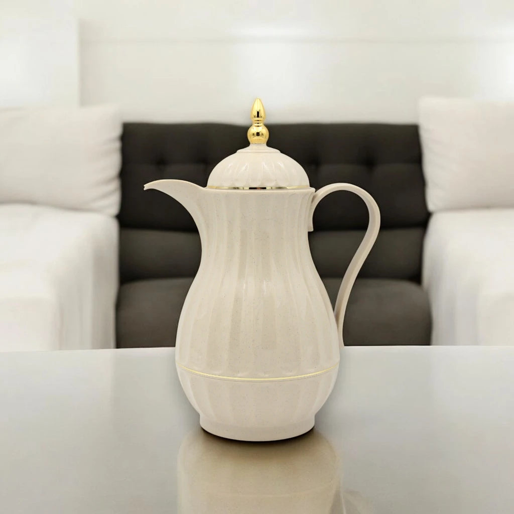 Rose Premium Arabic Thermos – 1L Double-Wall Glass Insulated Coffee & Tea Flask | Hot & Cold Beverage Server with Elegant Gold Top – Beige - Damoo