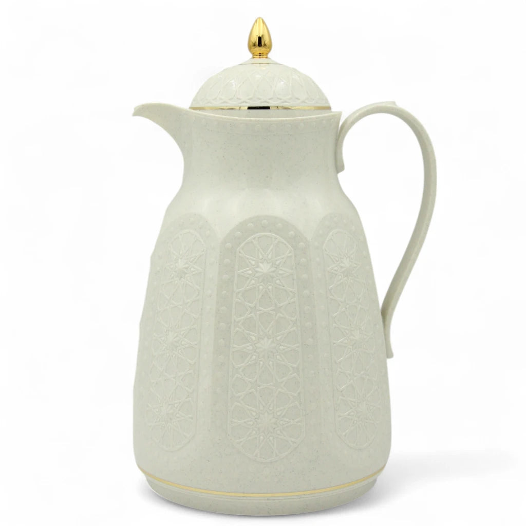 Rose Premium Arabic Thermos Flask 1 Liters – Double Wall Glass Vacuum Jug for Hot & Cold Drinks – Elegant White & Gold Design – Long Heat Retention - Damoo