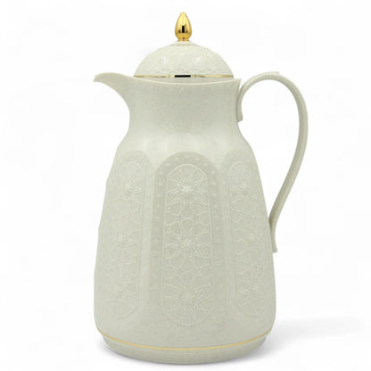 Rose Premium Arabic Thermos Flask 1 Liters – Double Wall Glass Vacuum Jug for Hot & Cold Drinks – Elegant White & Gold Design – Long Heat Retention - Damoo