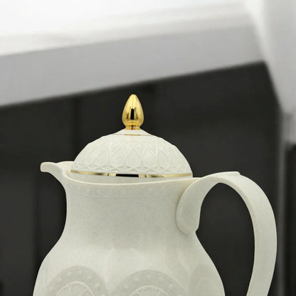 Rose Premium Arabic Thermos Flask 1 Liters – Double Wall Glass Vacuum Jug for Hot & Cold Drinks – Elegant White & Gold Design – Long Heat Retention - Damoo