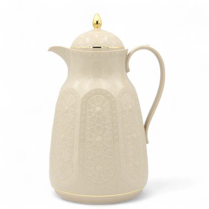 Rose Premium Arabic Thermos Flask 1 Liters – Double Wall Glass Vacuum Jug for Hot & Cold Drinks – Elegant White & Gold Design – Long Heat Retention - Damoo