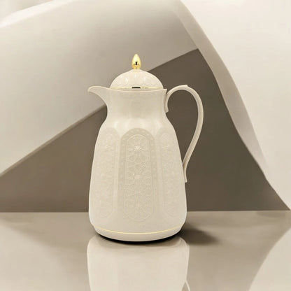 Rose Premium Arabic Thermos Flask 1 Liters – Double Wall Glass Vacuum Jug for Hot & Cold Drinks – Elegant White & Gold Design – Long Heat Retention - Damoo