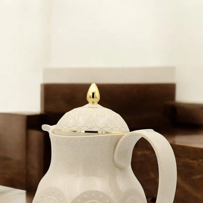 Rose Premium Arabic Thermos Flask 1 Liters – Double Wall Glass Vacuum Jug for Hot & Cold Drinks – Elegant White & Gold Design – Long Heat Retention - Damoo